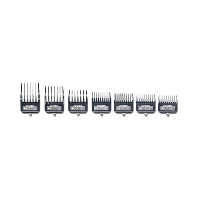 Andis Master Series Premium Hair Clipper Attachment Comb Set, Clipper Guards Cutting Guides with Metal Clip, Black, 7 Count