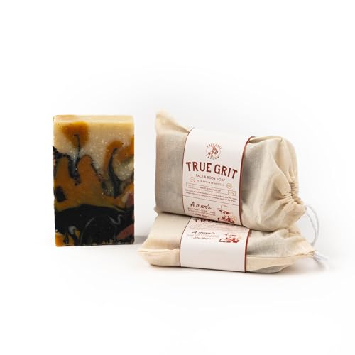 True Grit Tallow ? Beef Tallow Soap Bar 3-Pack ? John Wayne Inspired ? Cedar & Campfire Scent ? Cold Process Bar Soap with Activated Charcoal & Coffee Grounds ? 4 oz Each