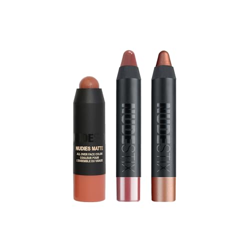 Nudestix Sunkissed Nudes Mini Kit ? 3-Piece Cream Blush, Bronzer & Glossy Lip Set for Cheeks, Eyes & Lips | Travel-Size, Multi-Use, Vegan Makeup for a Fresh Beachy Glow