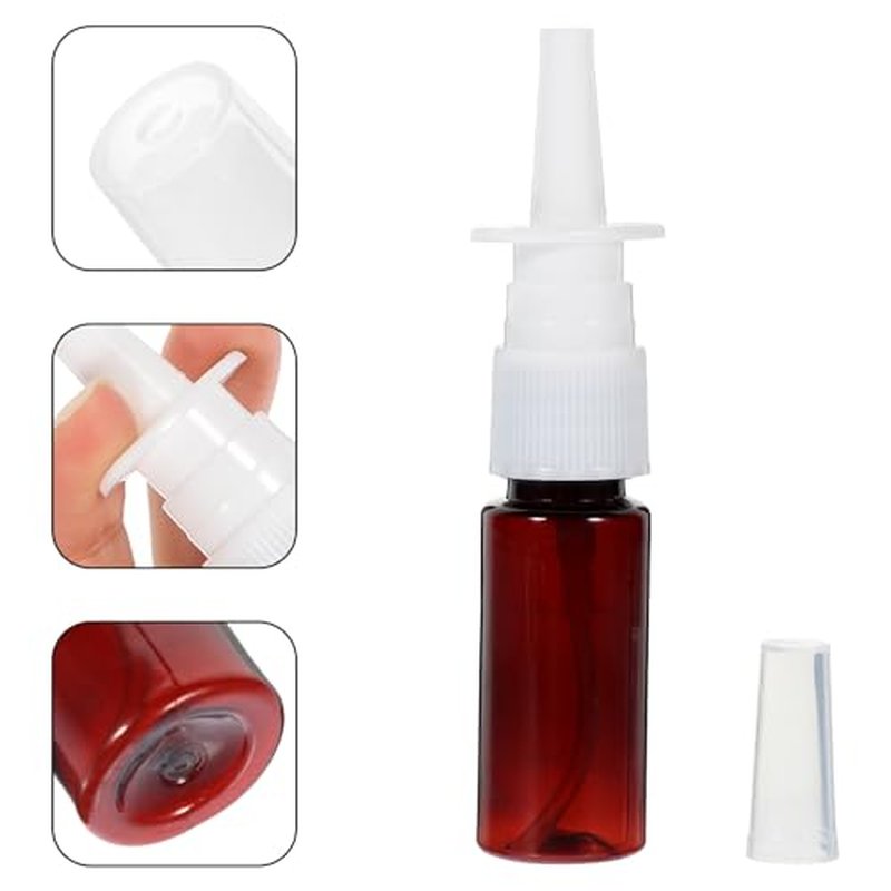 ARTIBETTER Empty Nasal Spray Bottle Amber Plastic Fine Mist Sprayers Refillable Container for Essential Oils Aromatherapy Perfume 15ml 10pcs (Pack of 2)