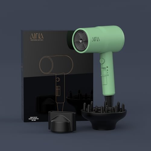 AINA Diffuser Hair Dryer 1600W Full-Featured 110V Jade Green 3 Piece Set