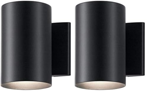 Kichler 7-Inch Black Outdoor Wall Sconce - Pack of 2, Exterior Cylinder Light