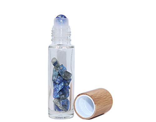 Wresty 10ml Glass Essential Oil Roller Bottles with Gemstone Tops & Bamboo Lids - 10 Pack
