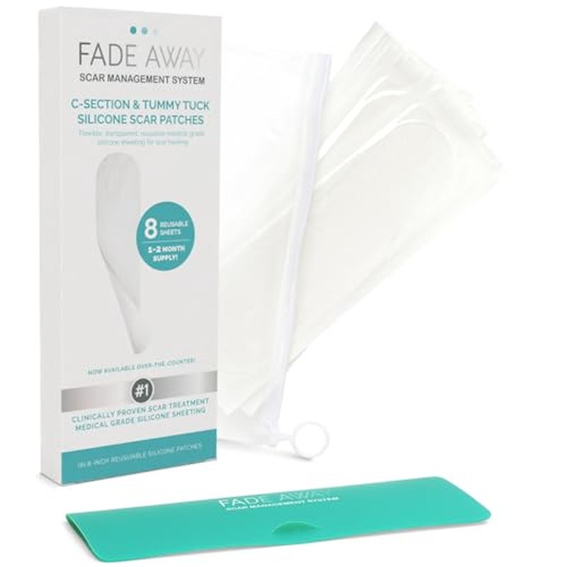 Fade Away Scars Silicone Scar Sheets for C-Section & Tummy Tuck ? Reusable Medical Grade Silicone Scar Tape for Surgical Scars ? Soft Scar Strips with Storage Pouch ? Fade Away Silicone Scar Sheets