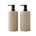 Tan Refillable Resin Shampoo & Body Wash Dispenser Set with Matte Pump Top – Durable Bathroom Accessory