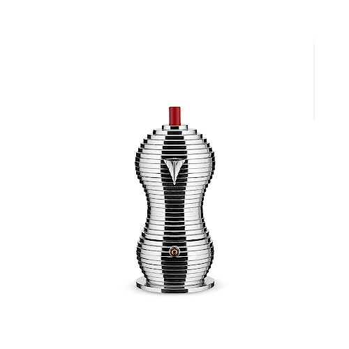 Alessi Pulcina 3-Cup Red Stove Top Espresso Maker with Aluminum Handle