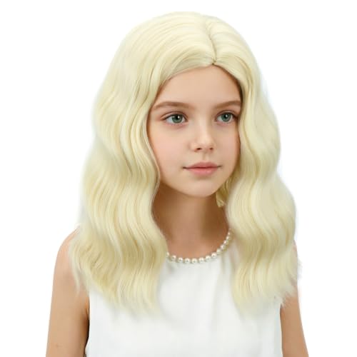Edivd Platinum Blonde Kid Girl Wig Short Wavy Curly Heat-Resistant Synthetic Hair