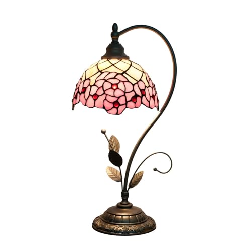 8-Inch Tiffany Style Cherry Blossom Stained Glass Table Lamp - Small Bedside Lamp, Living Room Decor, Creative Gift