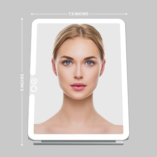 LUNA London Eclipse LED Lighted Travel Vanity Makeup Mirror | 3 Colour Light, Compact, Portable, Lighted, Rechargeable, Illuminated Mirror | Perfect for Travel, Makeup & Beauty Needs | Chalk Grey