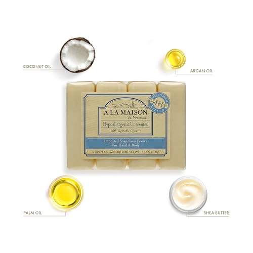 Hypoallergenic Unscented Bar Soap - 12 Pack, 3.5 Oz Each - Natural French-Milled Moisturizing Soap