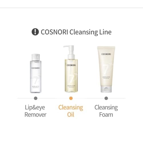 COSNORI 7-Complex Micro Active Cleansing Oil ? Korean Vegan Facial Cleansing Oil, Fresh and Light Finish ? Gentle Makeup Remover for Face, Hypoallergic, Fermented 7-Oil Complexes, 6.7 fl.oz.