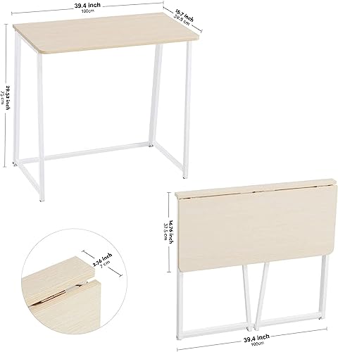 Large 39.4" Foldable Computer Desk for Small Spaces Beige - WOHOMO