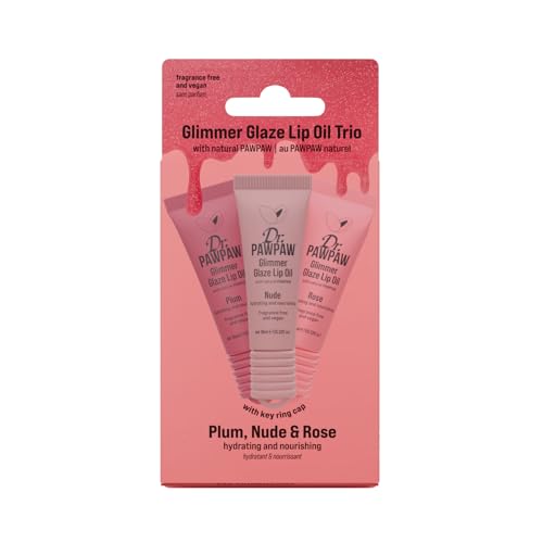 Dr. PAWPAW Glimmer Glaze Lip Oil Set – Hydrating Nude, Rose & Plum Shades