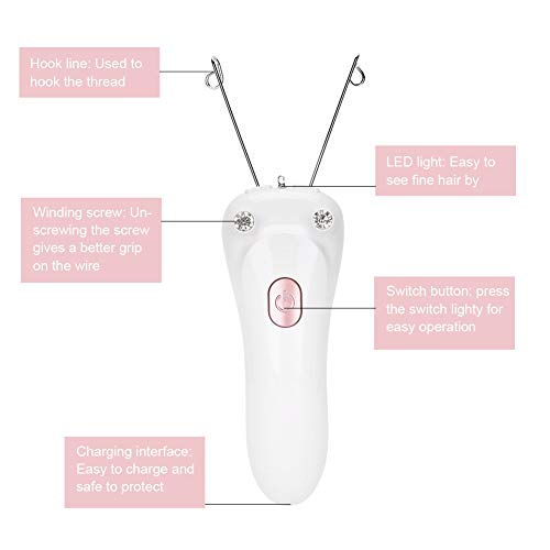 Threading Hair Removal, Hair Remover Electric Face Eyebrow Threading Epilator USB Charging Cotton Thread Depilation Machine Device for Women Girls Ladies ()