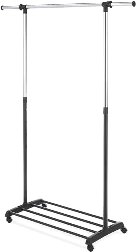 Heavy Duty Adjustable Garment Rack with Wheels - Black & Chrome, 34 x 17 x 69 inch