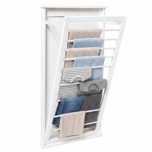 Wall-Mount Wooden Clothes Drying Rack 30 lb Capacity White Space-Saving