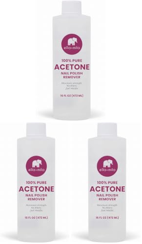 Ella+Mila 100% Pure Acetone Nail Polish Remover - Gel & Acrylic, 16 Fl Oz Pack of 3