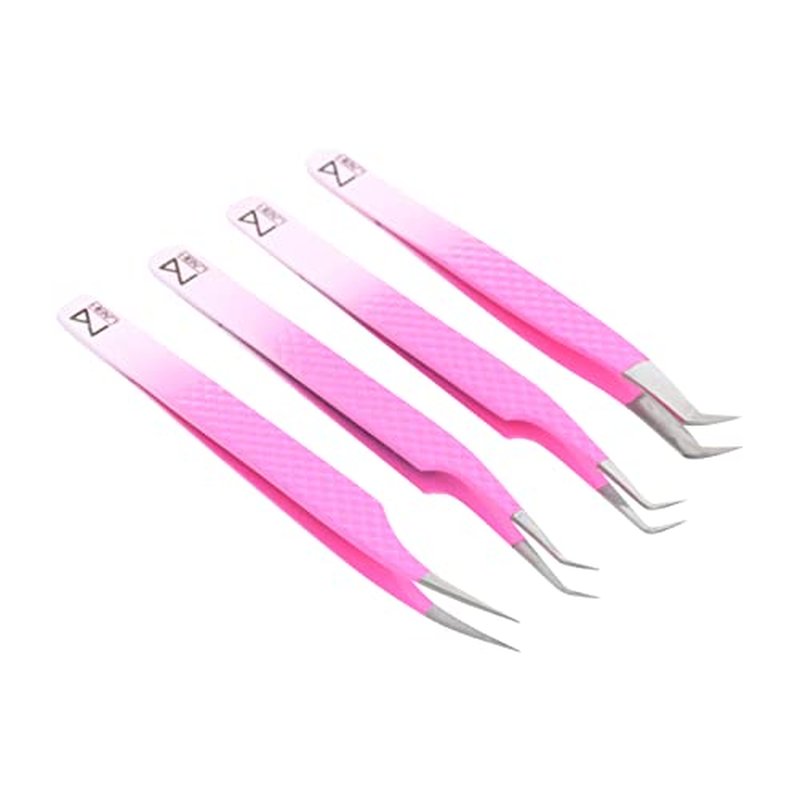 M LASH tweezers for Eyelash Extension (Set of 4) - Professional & Precision Eyelash tweezers - Japanese Steel, Diamond Grip, Fiber Tip V3 lash applicator tool (PW-Ombre)