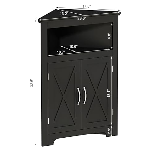Black Corner Storage Cabinet with Barn Door Design - ChooChoo