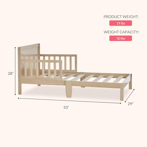 Toddler Bed with Safety Rails - Dream On Me Brookside 3-in-1, Vintage White Oak