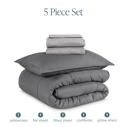 Bare Home Bed-in-A-Bag 5 Piece Bedding Set Twin XL Grey Light Grey