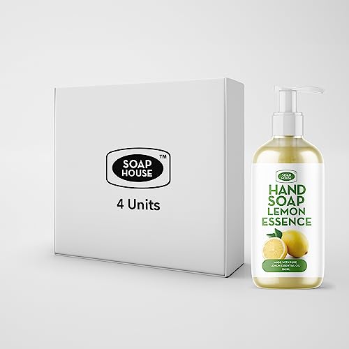 Soap House Hand Soap | Lemon Essence | Made with Pure Lemon Essential Oil | Pack of 4 units (16.9 Fl Oz x 4)