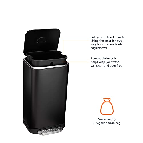 Rectangular Metal Trash Can with Soft-Close Pedal 32L Black