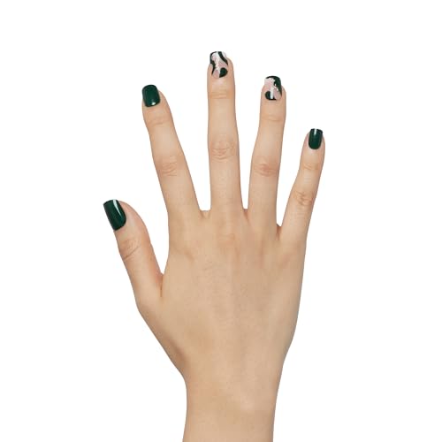 KISS Impress Press-On Manicure Fake Nails, Time Lapse - Short Length, Squoval Shape, Polish-Free Dark Green Gold Design Mani, Includes Prep Pad, Mini File, Manicure Stick, and 30 Fake Nails