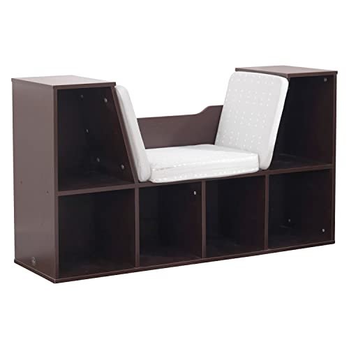 KidKraft Wooden Bookcase with Reading Nook & Gray Cushion - Espresso, 46.46x15.16x5.04 in