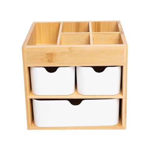 Small Bamboo Makeup Organizer 5.7"D x 8"W x 7.5"H - Ninebendstreams