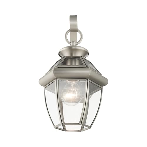 Outdoor Wall Lantern Brushed Nickel Finish Solid Brass with Clear Beveled Glass - Monterey Style