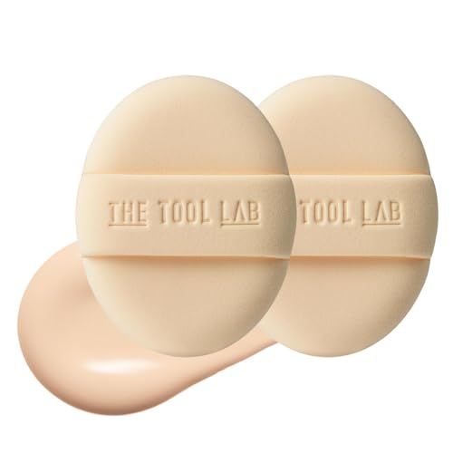 THE TOOL LAB Long-Lasting Cover Puff (Oval) - Korean Olive Young Makeup Puff Sponge for Liquid Foundation Cushion Shading Blusher, 5 Layer Memory Foam for Extra Coverage - 2.9 inch