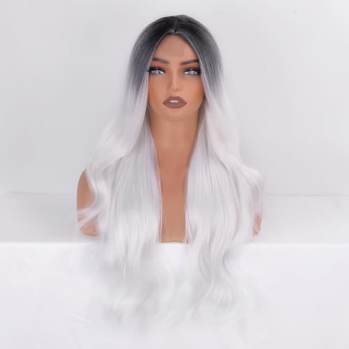 Black Root Blonde 28 Inch Wavy Lace Front Synthetic Wig - Vitorish