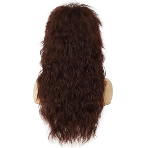 Brown Long Curly Wig for Women - 70s 80s Rocker Punk Style with Bangs, Synthetic Fiber, Halloween & Party Costume