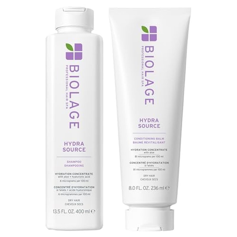 Biolage Hydra Source Shampoo & Conditioning Balm Set - Deeply Hydrates & Moisturizes Dry Hair, Infused with Fermented Aloe & Micro-Filtered Hyaluronic Acid, Vegan & Paraben-Free