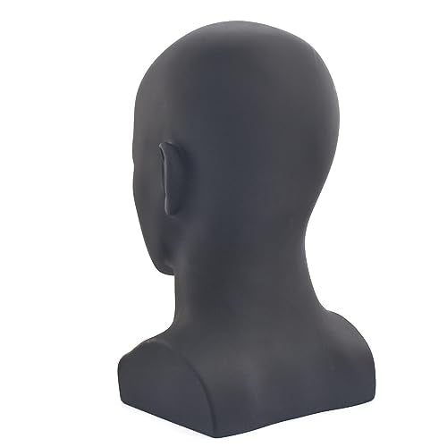 Male Mannequin Head Display Stand for Wigs Hats & Jewelry - Matte Black