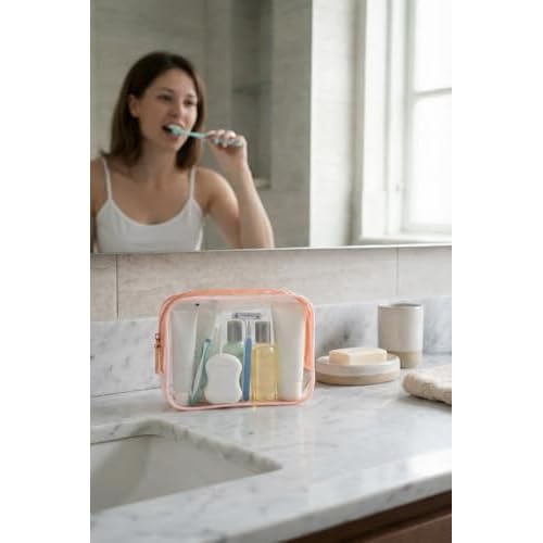 Buminee Clear Pouch Small, Makeup Bag, 6.6"x2.3"x4.7" TSA Approved Toiletry Bag, Clear Travel Bags for Toiletries, Cosmetic Bag for Women-9 Pack