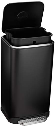 Rectangular Metal Trash Can with Soft-Close Pedal 32L Black