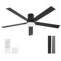 Rayqueen 60 Inch Flush Mount Ceiling Fan with Lights & Remote - Black / 60 Inch