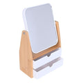 Rectangular Magnifying Makeup Mirror with Storage Box - 1X/5X Double-Sided, Bamboo Frame