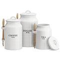 Barnyard Designs White Ceramic Kitchen Canister Set with 3 Lids - Tea, Coffee, Sugar, Set of 3
