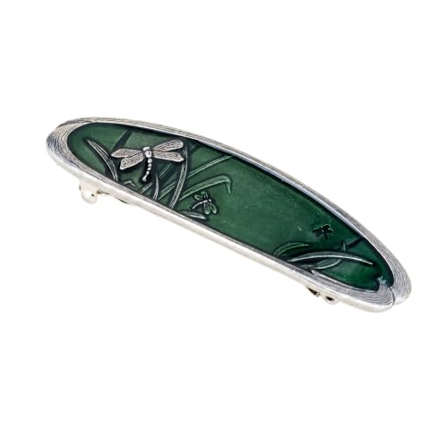 Large Green Dragonfly Pewter Hair Barrette - Handcrafted Vermont Design