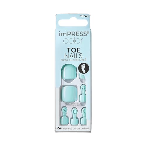 KISS Impress Color Toenails Press on 24 Pcs, Vivid Color, Simple Peel & Press Easy Apply, Hassle-Free Removal, Essential Tools Included