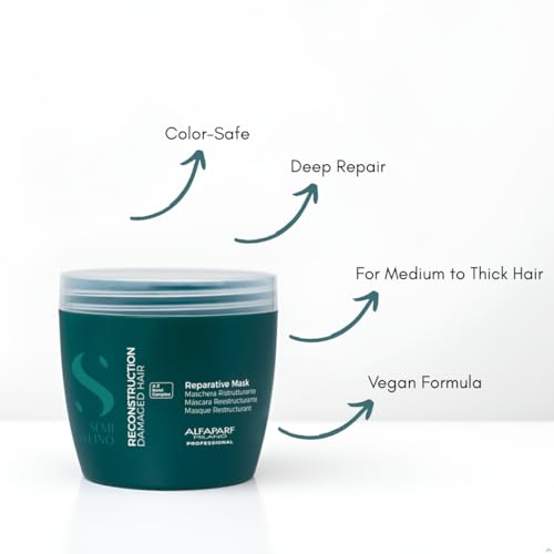 Alfaparf Milano Semi di Lino Reconstruction Reparative Mask - Color Safe Deep Conditioning Hair Mask - Damaged Hair Repair - For Medium to Thick Hair - Vegan Formula (16.9 oz)