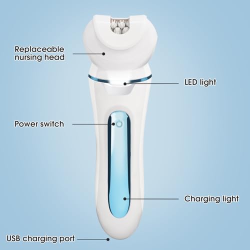 Electric Shaver - Razor - Trimmer for Women Grooming Kit: Women's 5-in-1 Hair Removal Device for Facial Hair Removal and Facial Cleansing & Foot Callus Remover