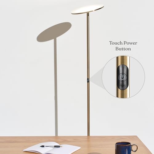 Antique Brass Brightech Sky LED Floor Lamp - Dimmable Tall Torch Light for Living Room & Bedroom
