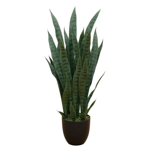 Artificial Snake Plant with Black Planter - Realistic 35-inch Faux Indoor Decor