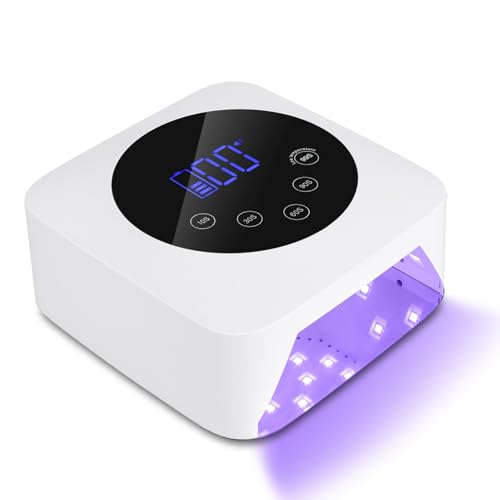 Cordless UV LED Nail Lamp,72W Rechargeable Nail Dryer for All Gel Nails with 5 Timers & Mirror Base,Touch Control & Auto Sensor,Ideal for Training,Nail Art Pratice,Home and Salon(White)