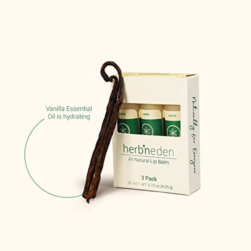 Herb¡¯N Eden Vanilla Lip Balm Pack of 3 | Moisturizing and Soothing for Dry, Chapped Lips | 100% Natural Ingredients | Essential Oils