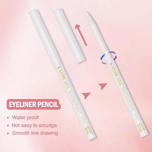 KAIQIKAIXI 6 White Eyeliner Pen, Eyebrow Eye Shadow Pencil, Lip Line Pen, Eyelid Pad, Pencil Makeup Set Tool
